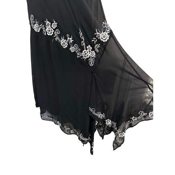 R&M Richards Women's Black Floral Embroidery Asymmetric sequinDress Size 14 - Picture 6 of 15